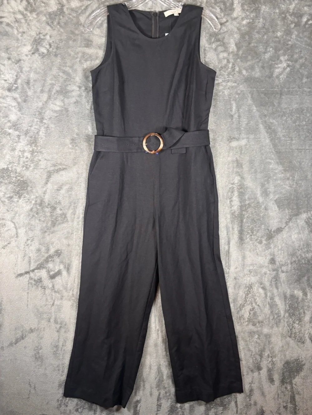 LOFT Linen‎ Belted Wide Leg Jumpsuit Black Women’s Size 2 Petite